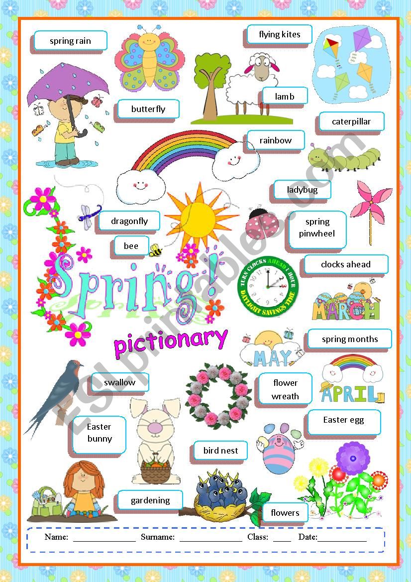 Spring pictionary worksheet