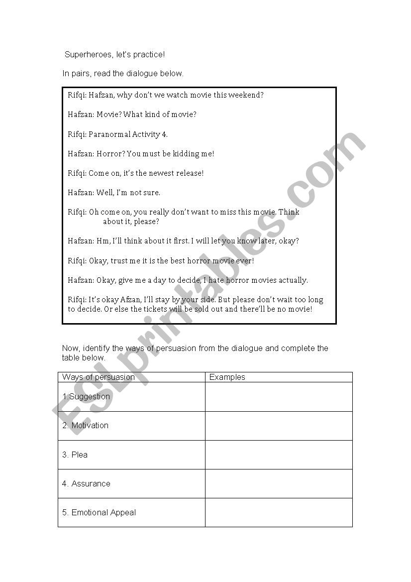 ways to persuade people worksheet