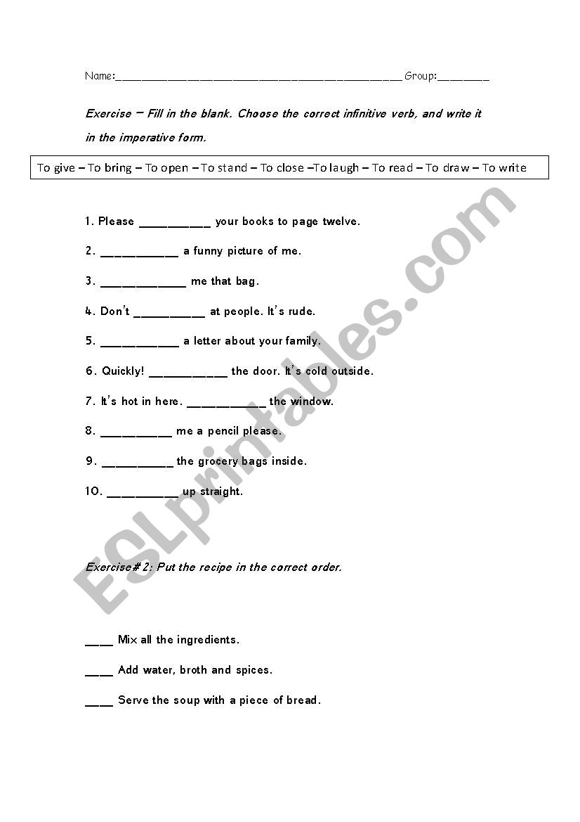 The Imperative - Exercice worksheet