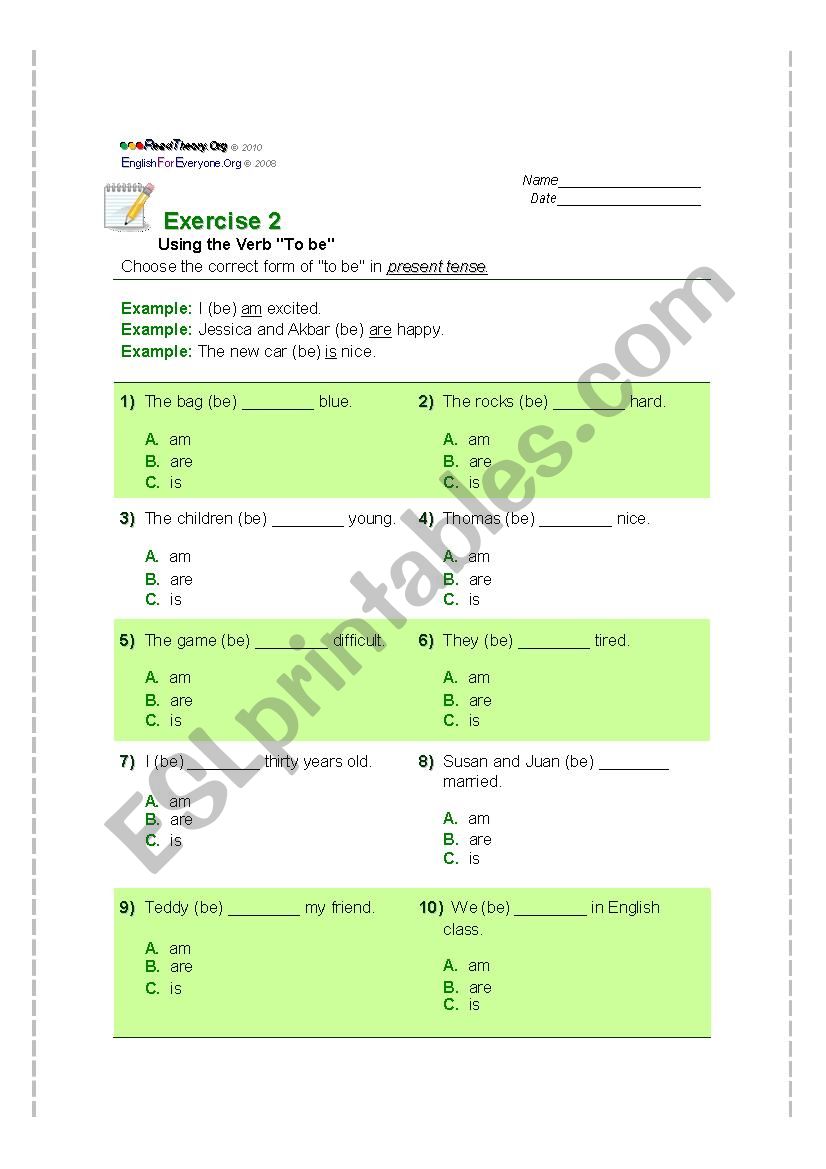 Verb to be worksheet