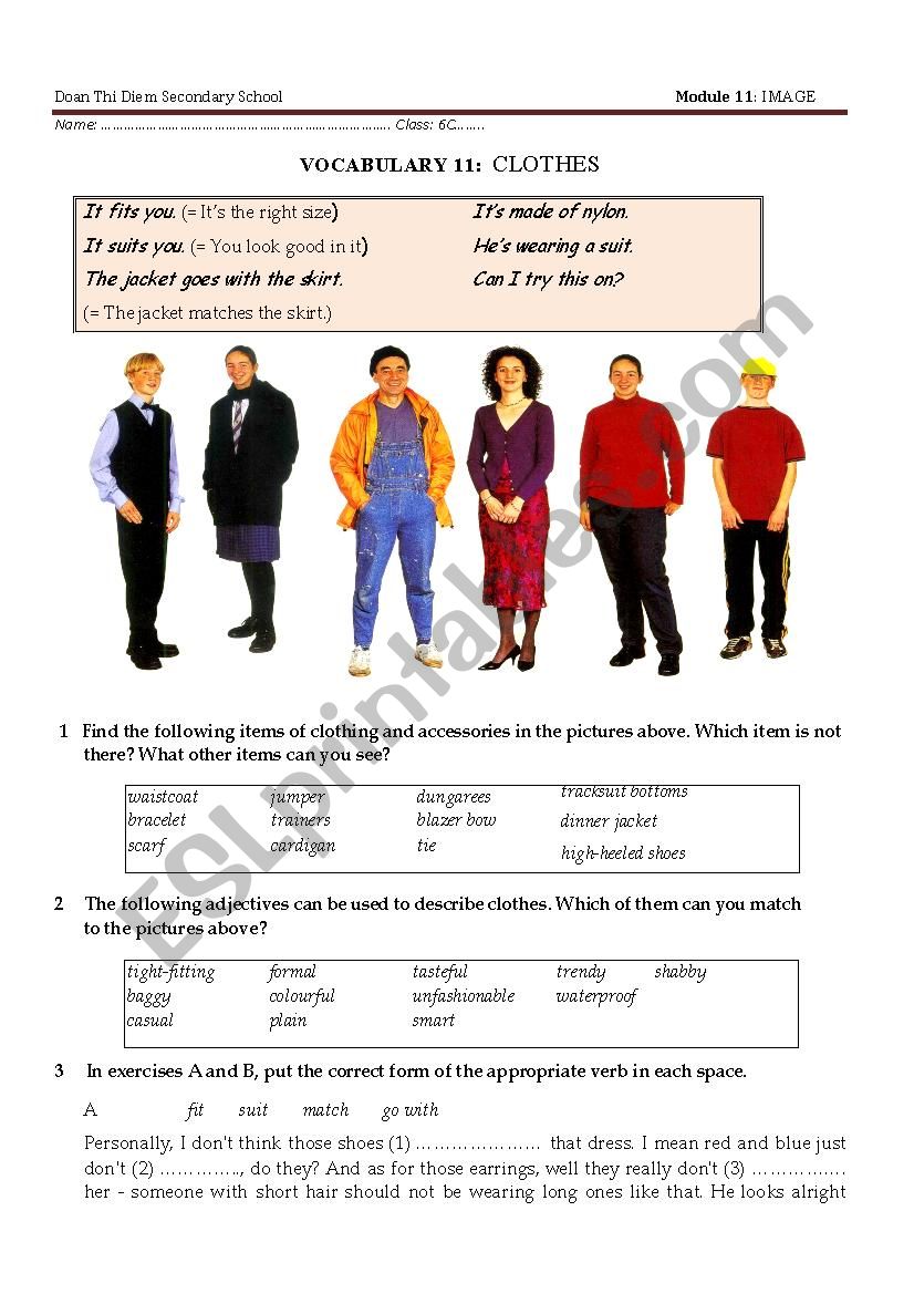 Vocabulary - Clothes worksheet