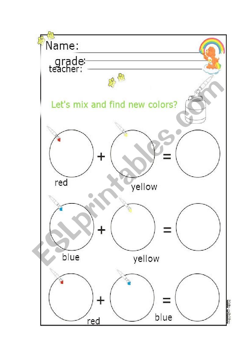 Primary and secundary colours worksheet