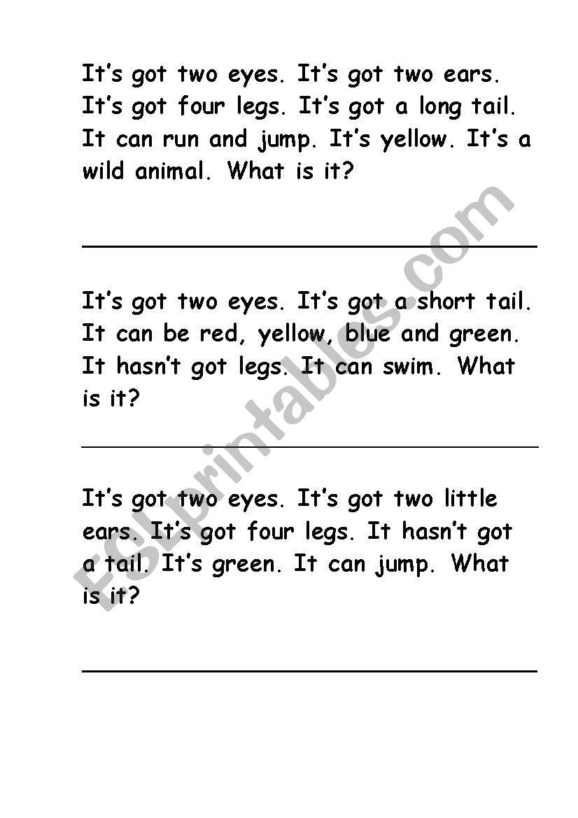 Riddles about animals worksheet