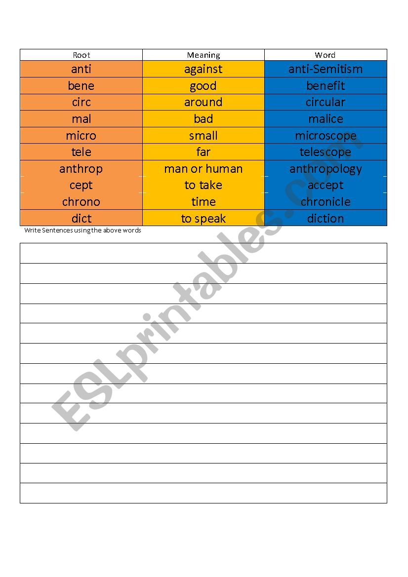 Basic Root Word Activity worksheet