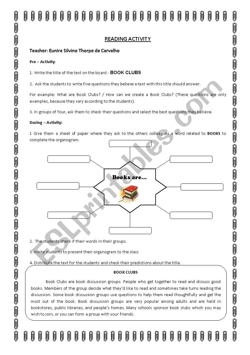 Lesson plan - Reading ativity worksheet