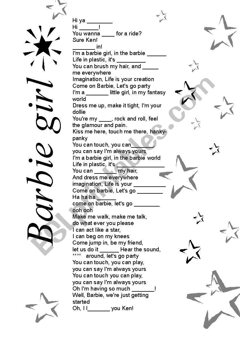 Barbie Girl Song worksheet