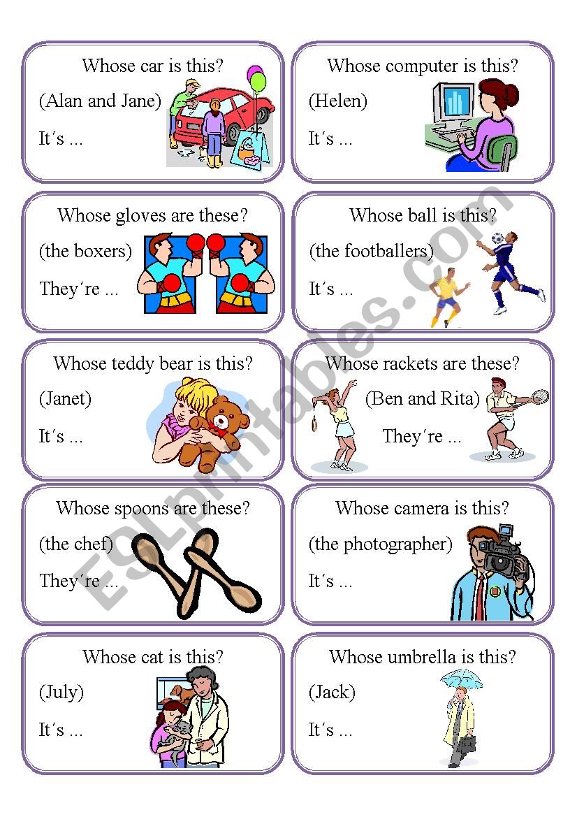 SPEAKING CARDS - POSSESSIVES worksheet