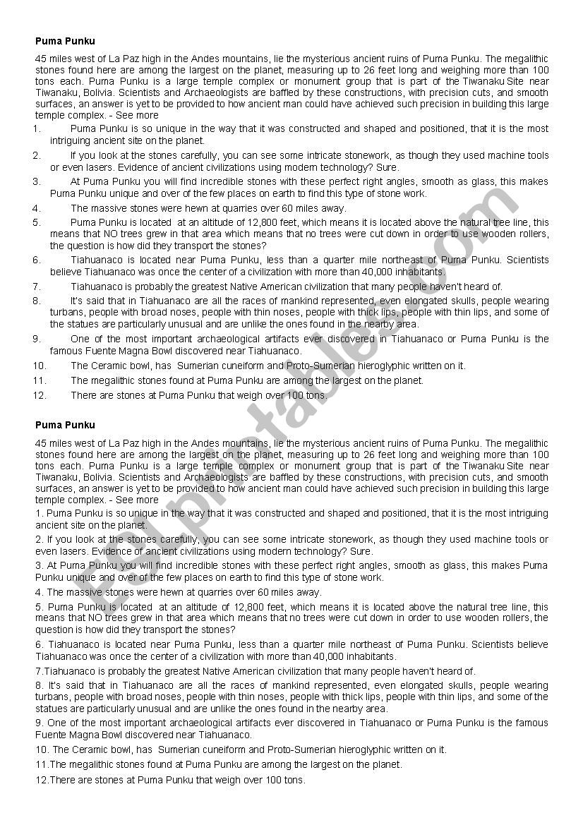 PUMA PUNKU - ESL worksheet by elpibe