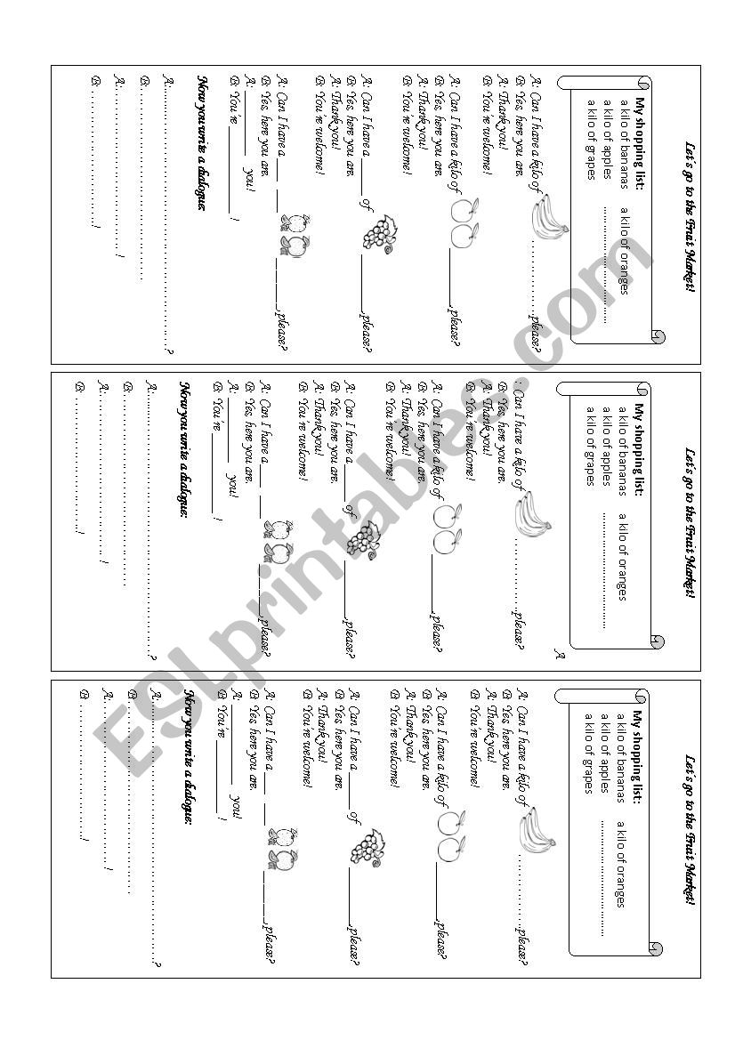 Lets go to the Fruit Market worksheet