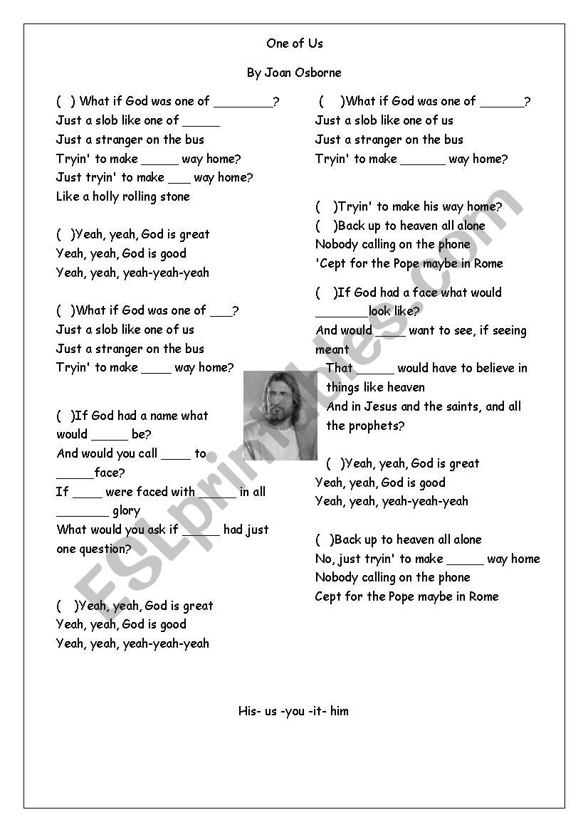 one of us song worksheet