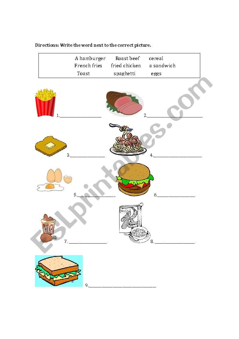 Food Worksheet worksheet