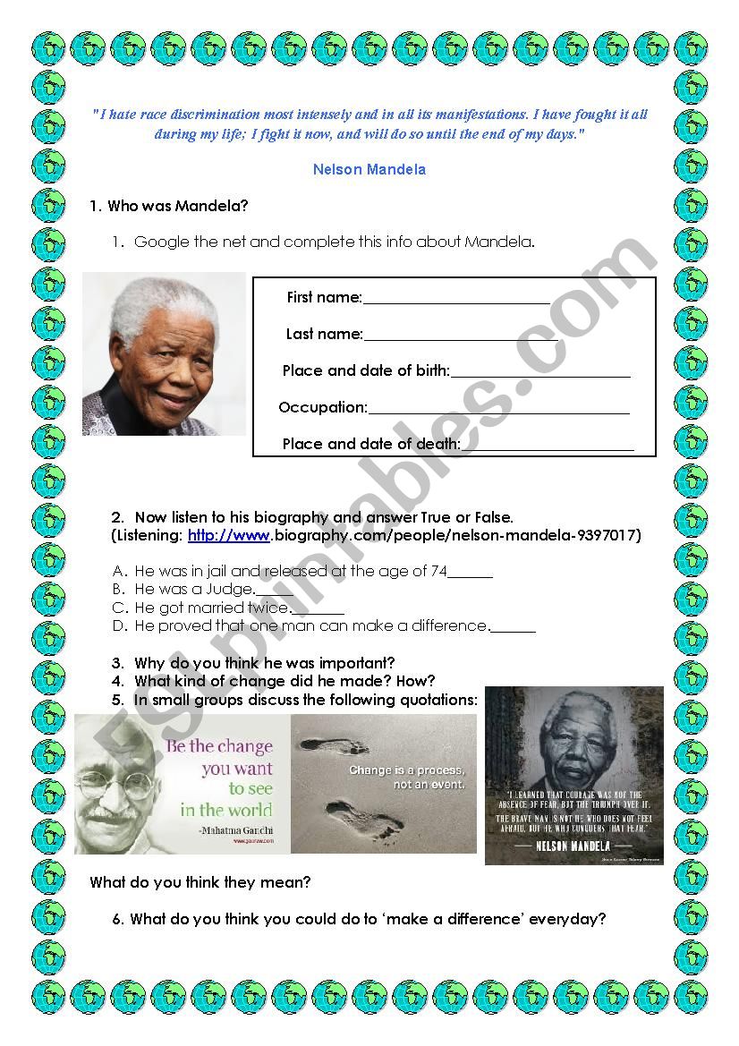 Nelson Mandela worksheet