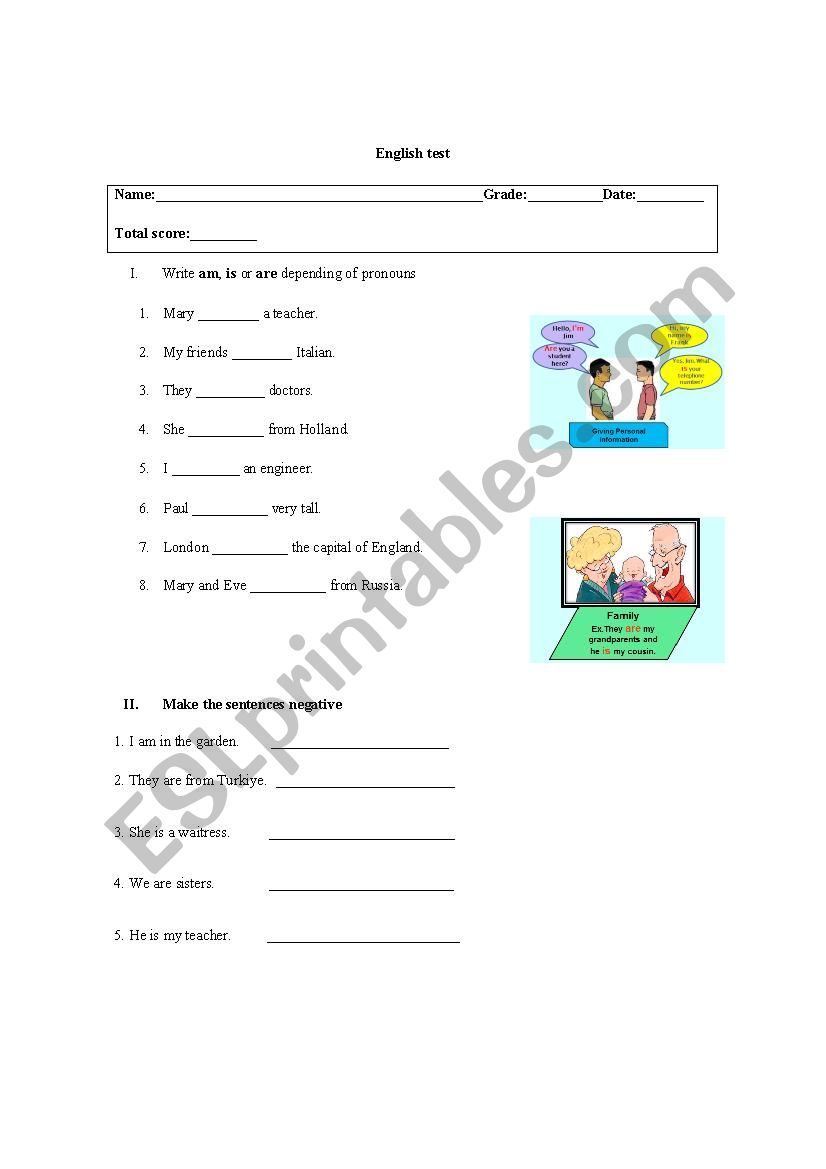 test verb tobe  worksheet