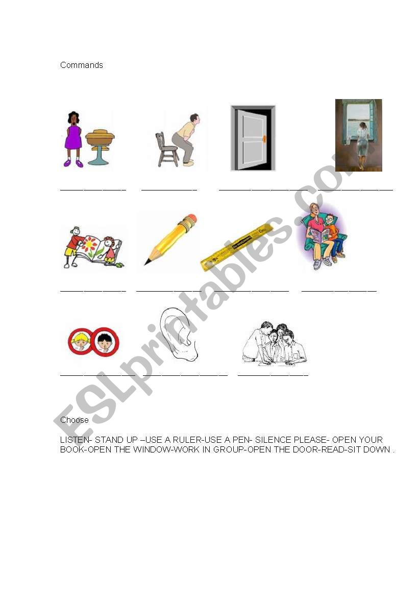 commands worksheet