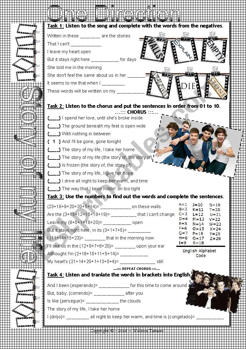 SONG WORKSHEET - STORY OF MY LIFE - ONE DIRECTION