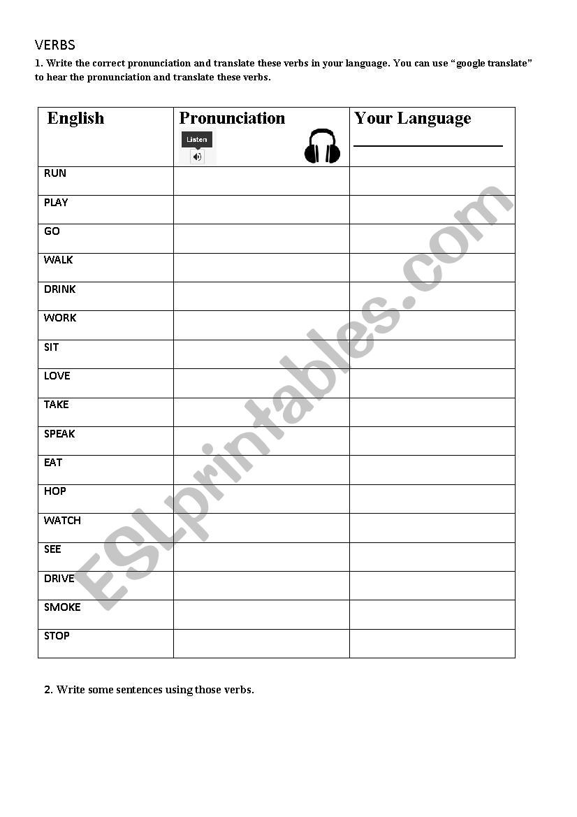 verbs worksheet