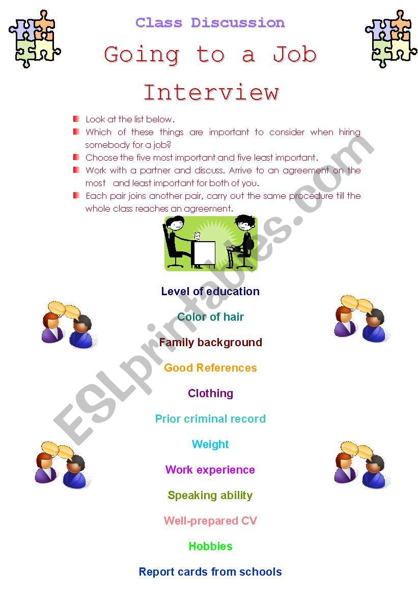 Job Intervow-Class discussion worksheet