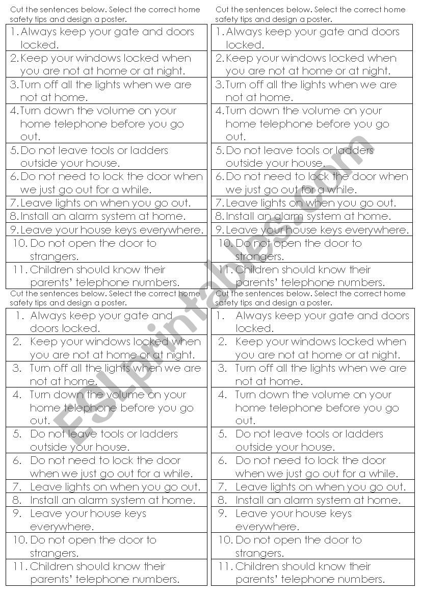 Home Safety Tips worksheet