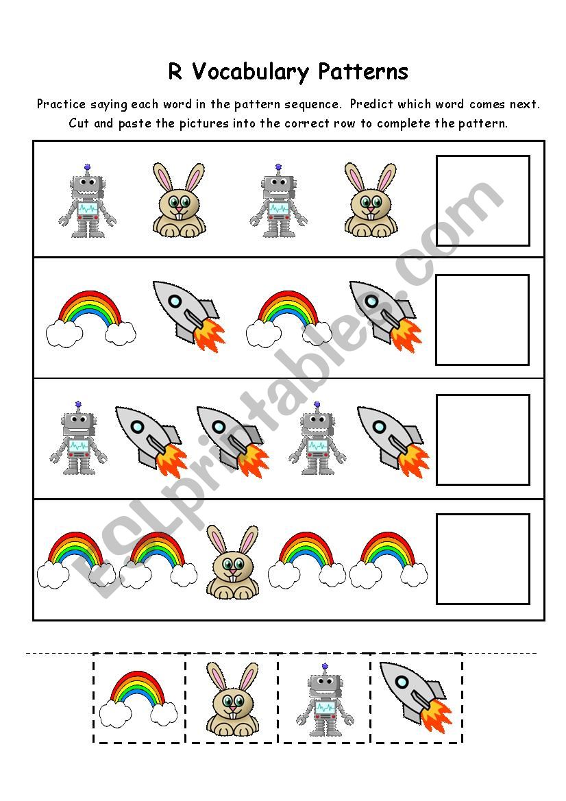 Letter R Vocabulary Patterns worksheet