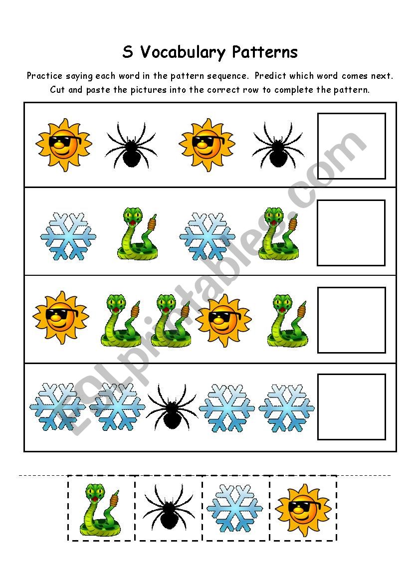 Letter S Vocabulary Patterns worksheet