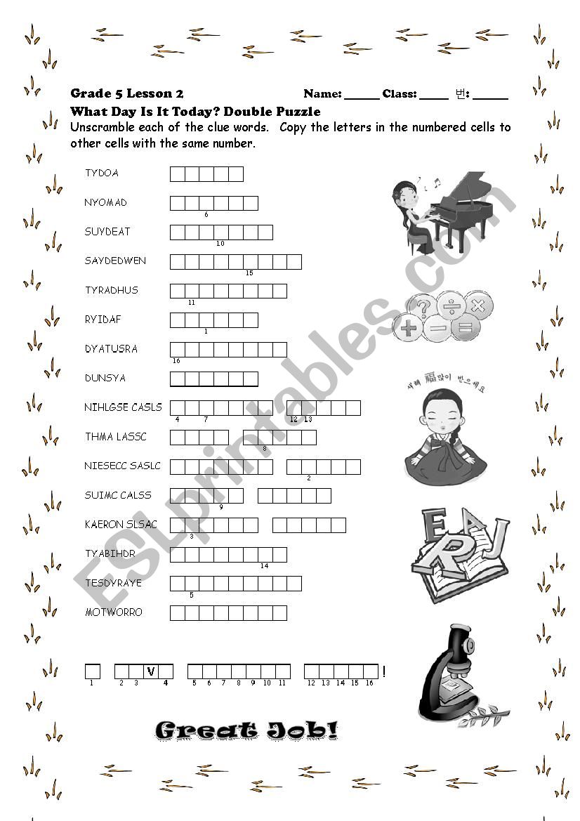 What day is it today? worksheet