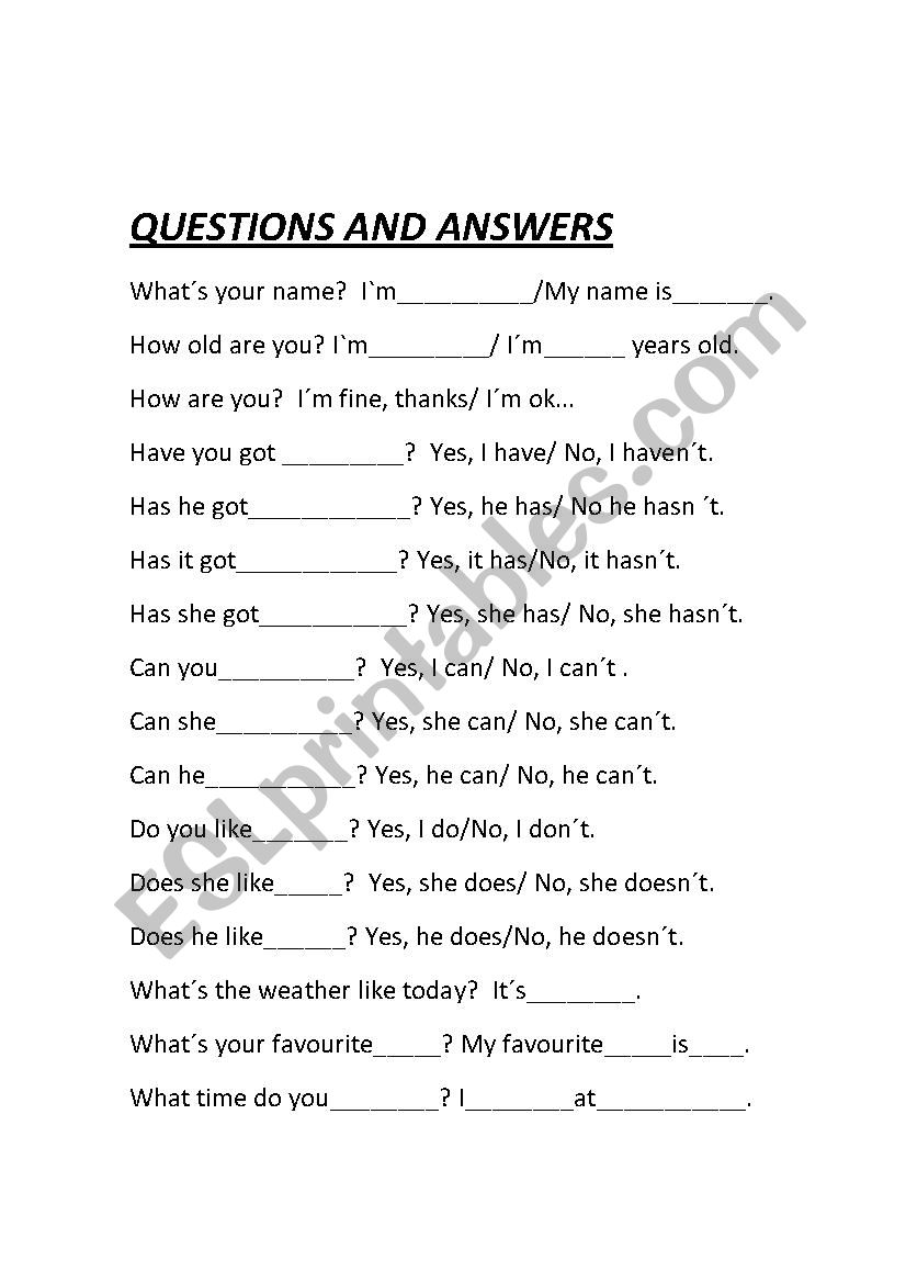 Questions and answers. worksheet