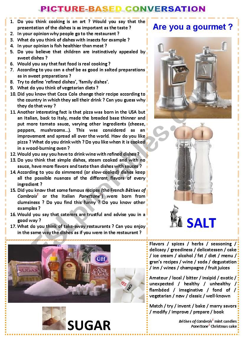 Picture-based conversation : topic 39 - sugar vs salt