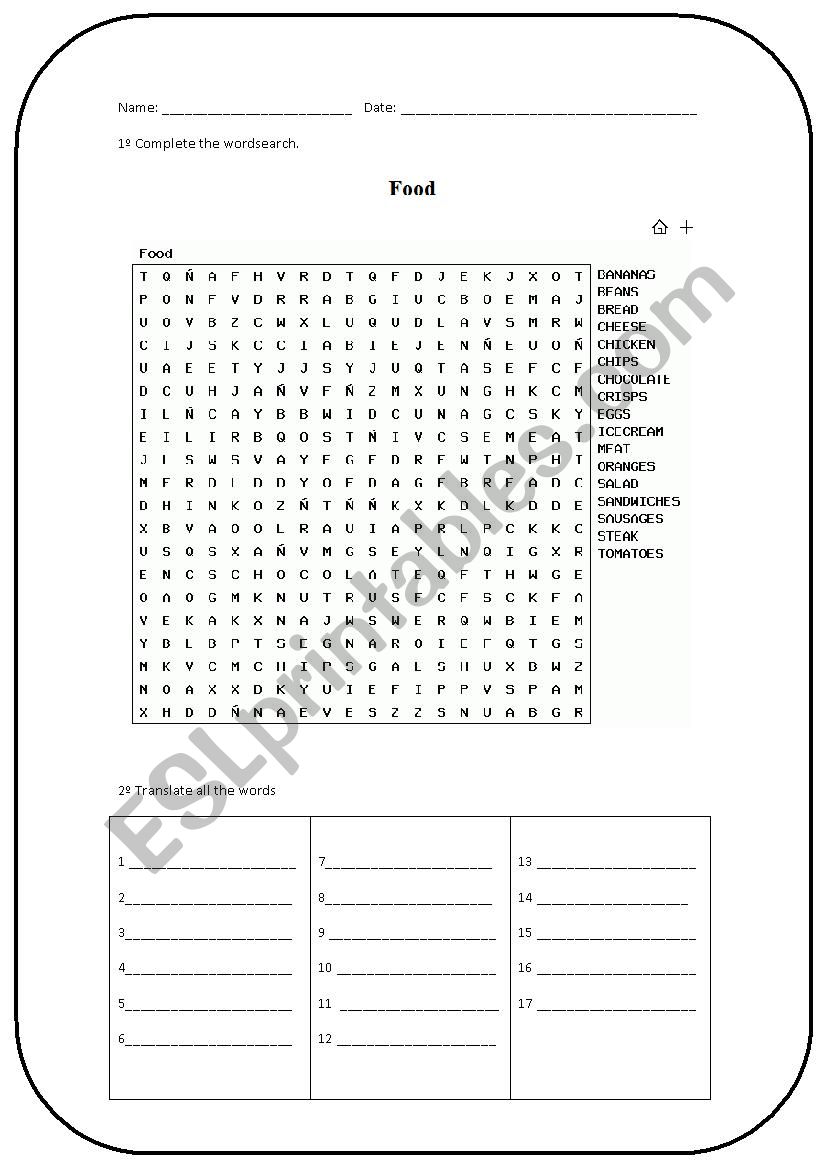 Food worksheet