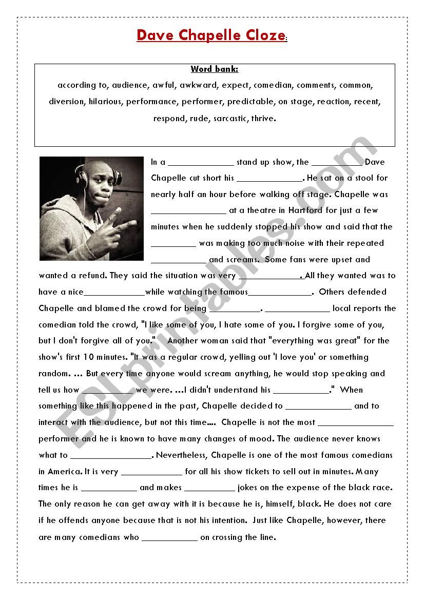 Dave Chapelle - Cloze worksheet