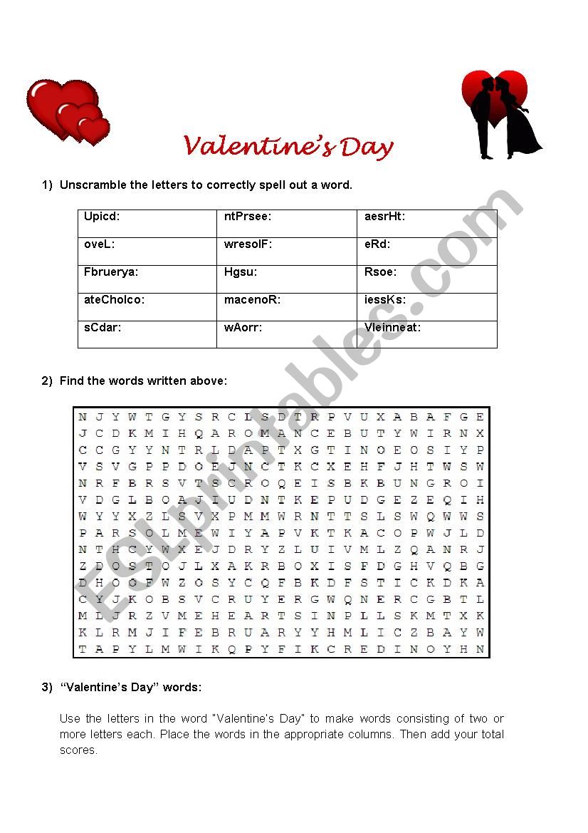 Valentines day worksheet