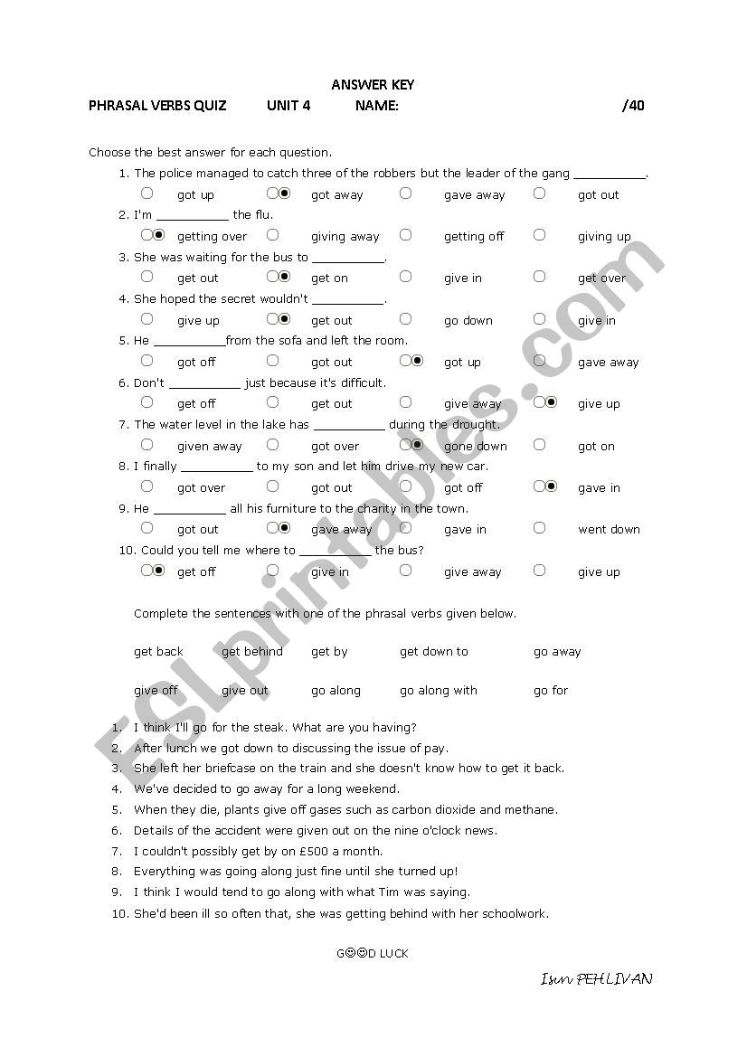 Impact 11 Phrasal Verbs Quiz  Unit 4