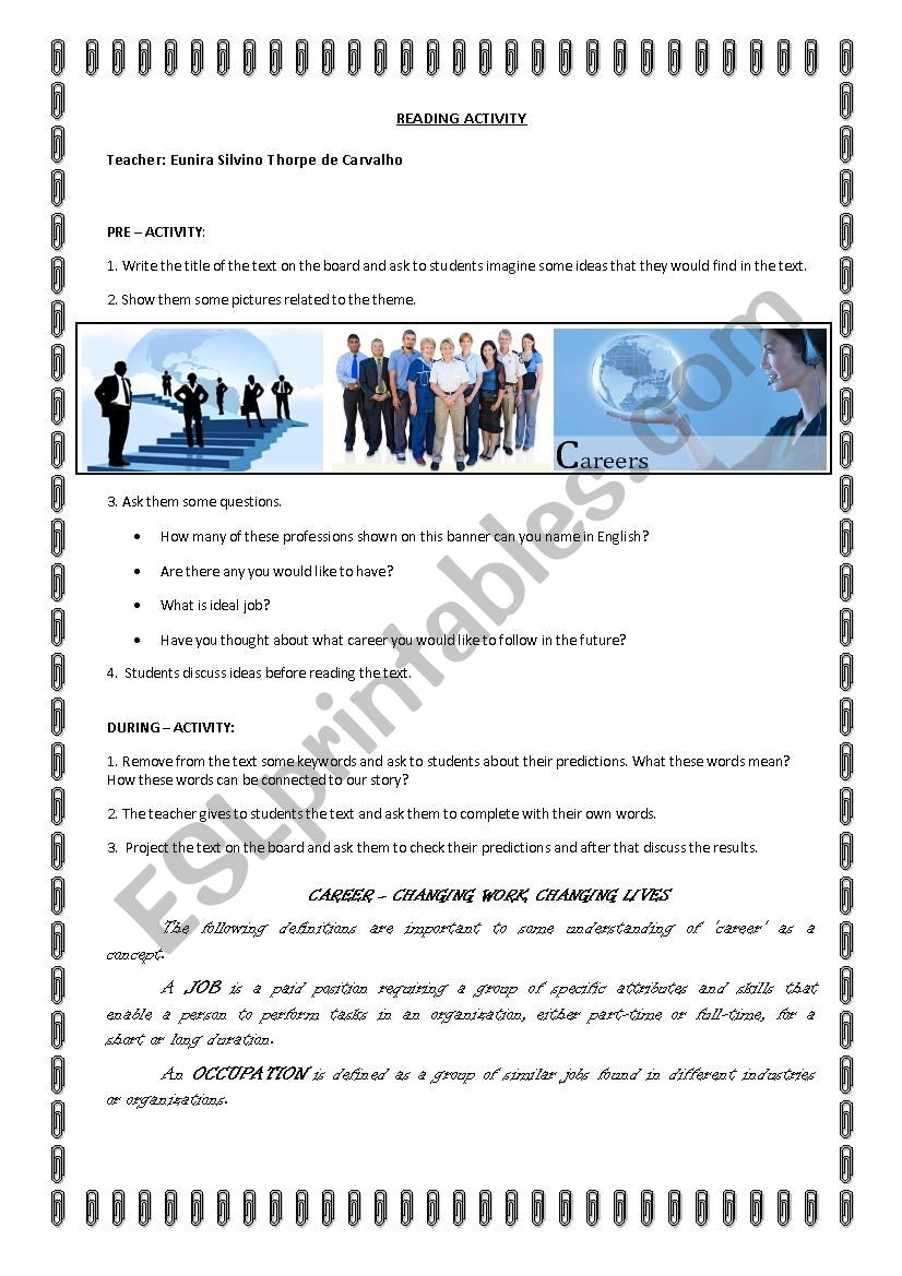 Reading activity - Carees worksheet