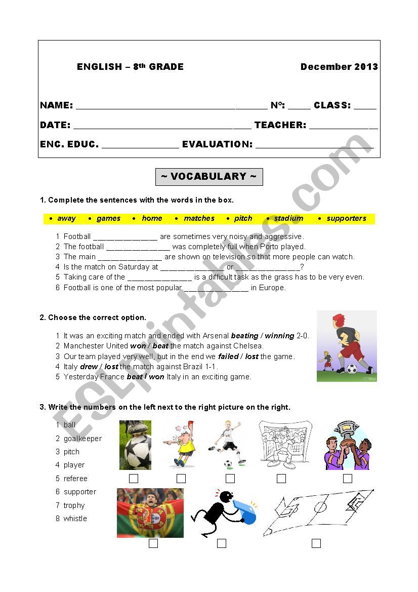 Test 8th grade worksheet