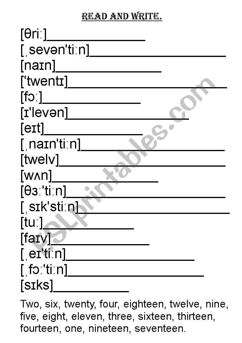 numbers 1-20 worksheet