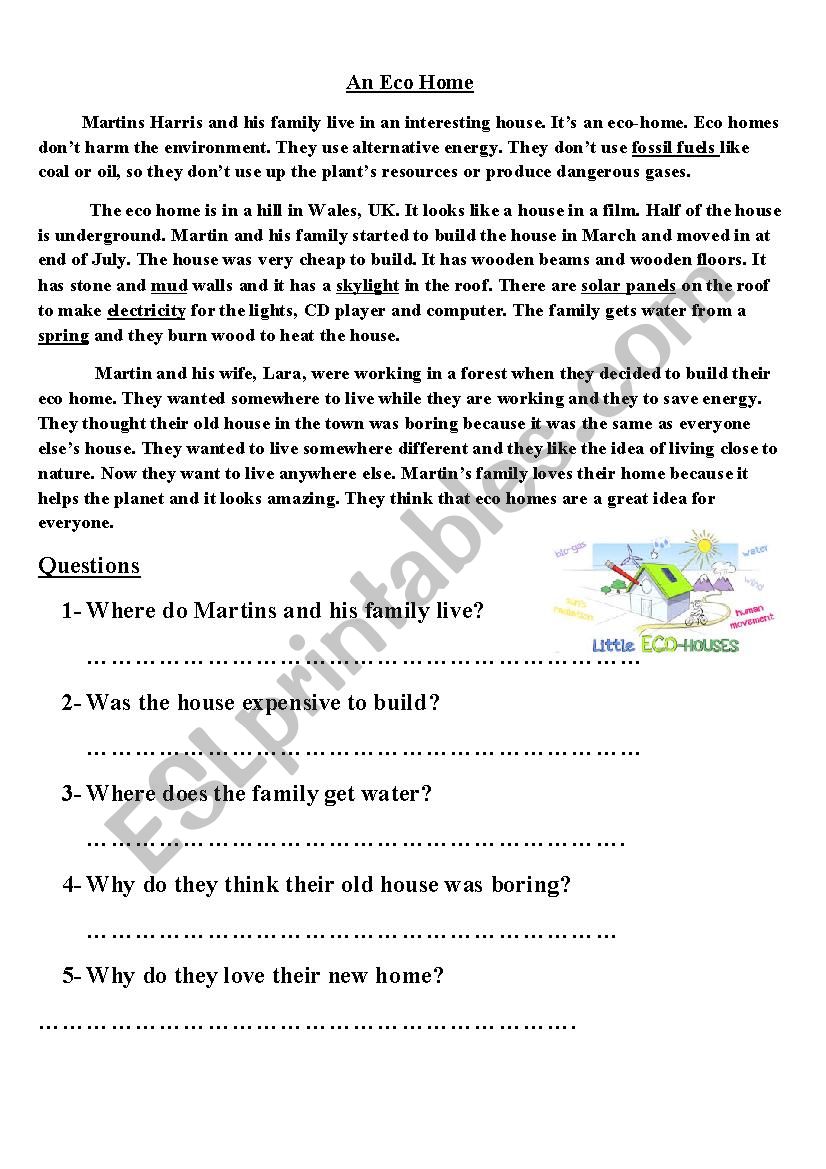 An Eco House worksheet