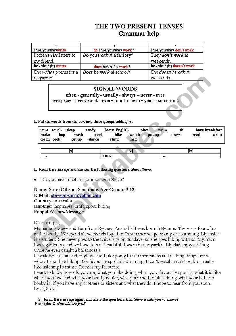The two present tenses worksheet