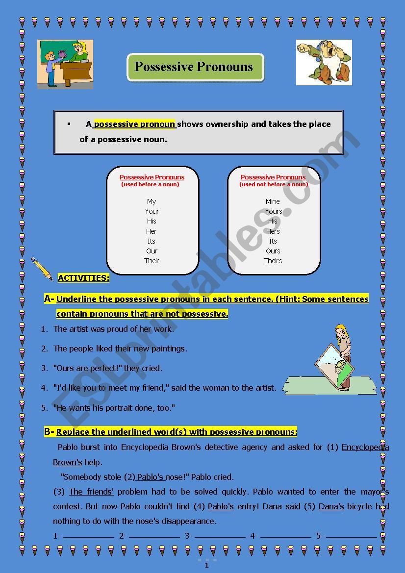 Possessive pronouns worksheet