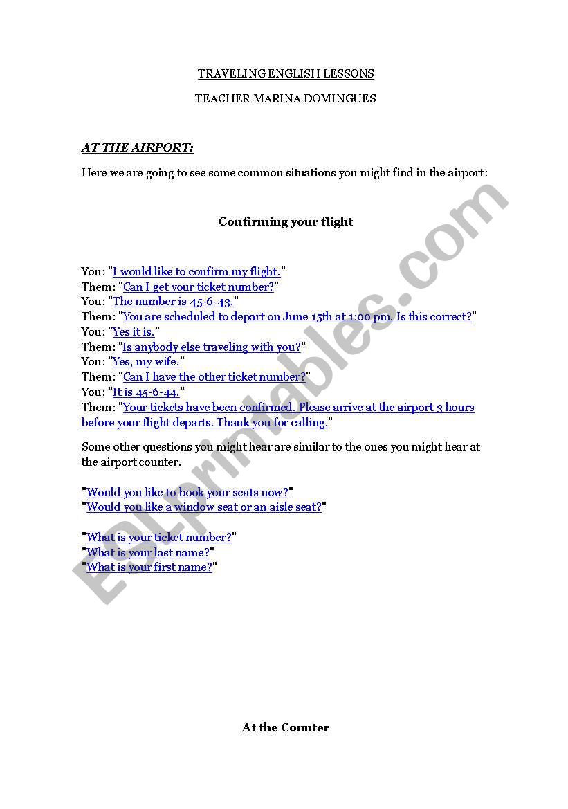 airport worksheet