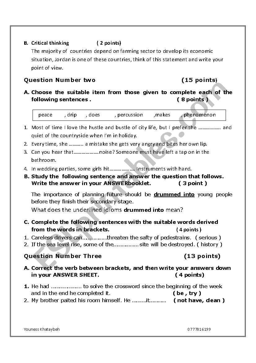second secondary class worksheet