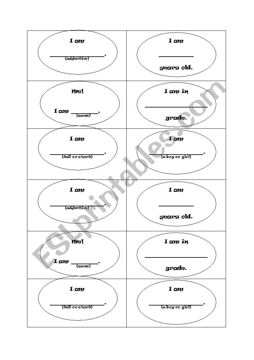 I Am Statements Sentence Frames for a Bubble Map