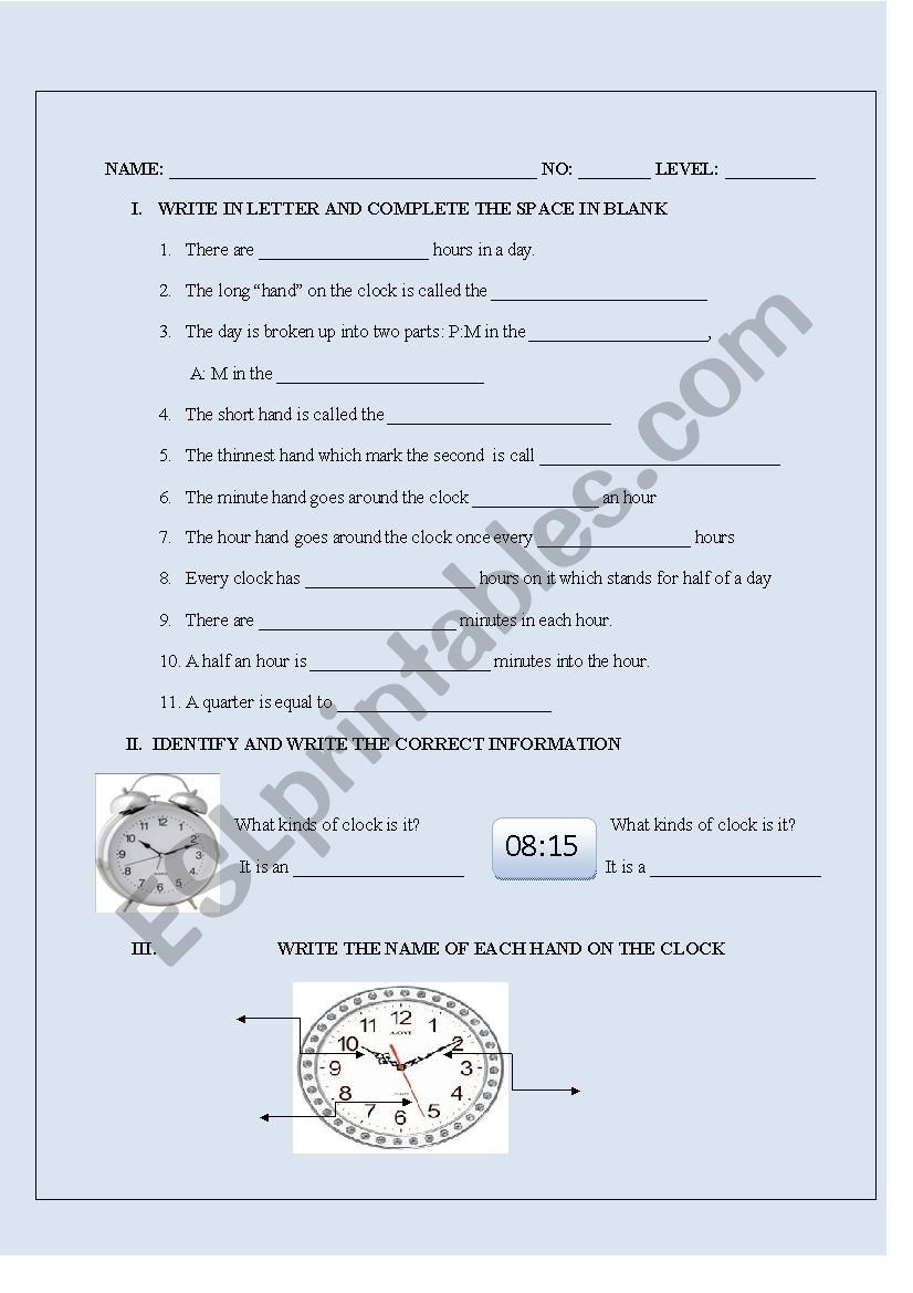 THE TIME worksheet