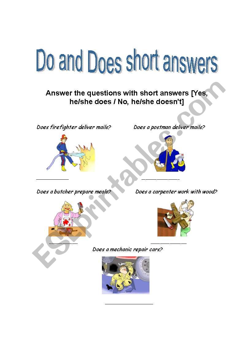 do and does short answers worksheet