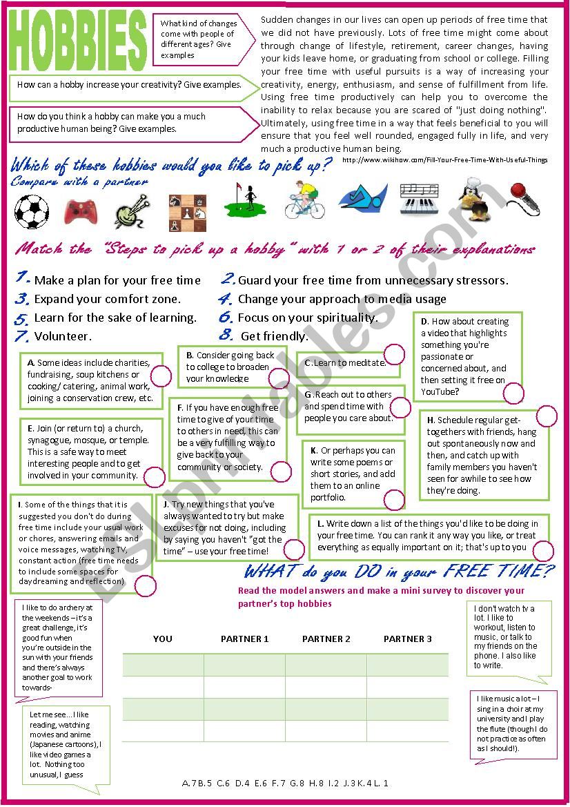 Hobbies and Free time worksheet