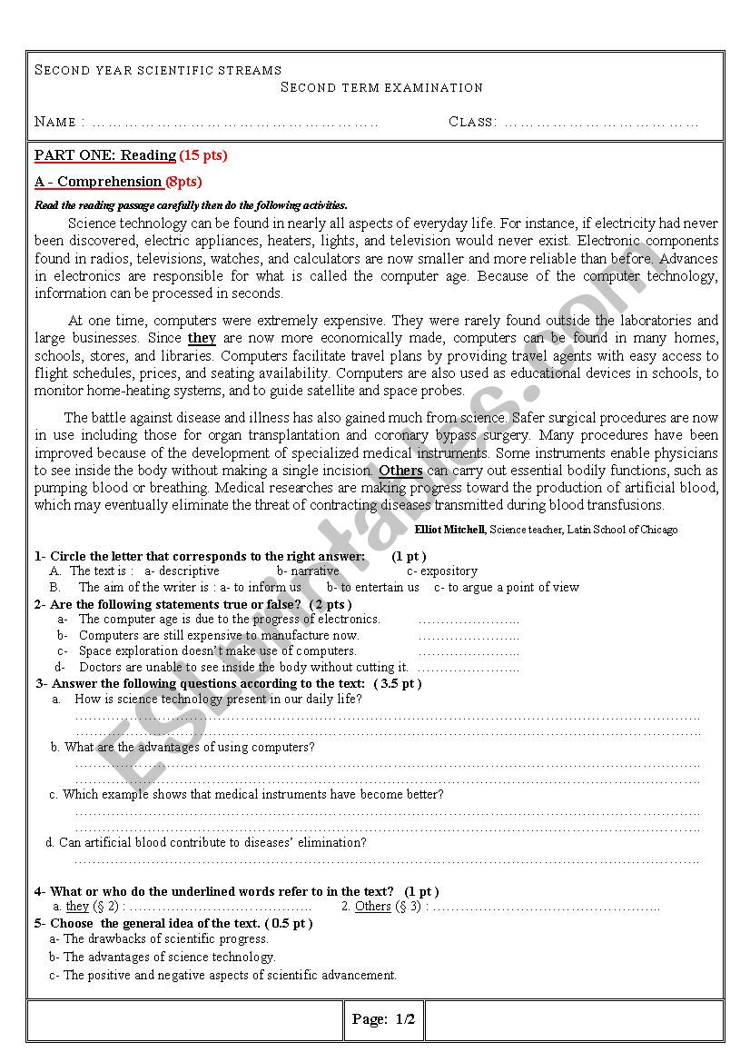 second term examination worksheet