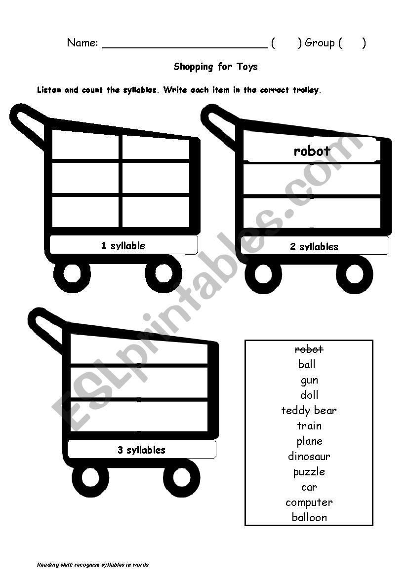 Shopping for Toys: Syllables worksheet