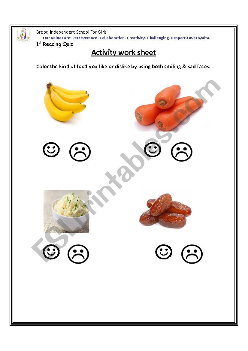 Food lesson worksheet