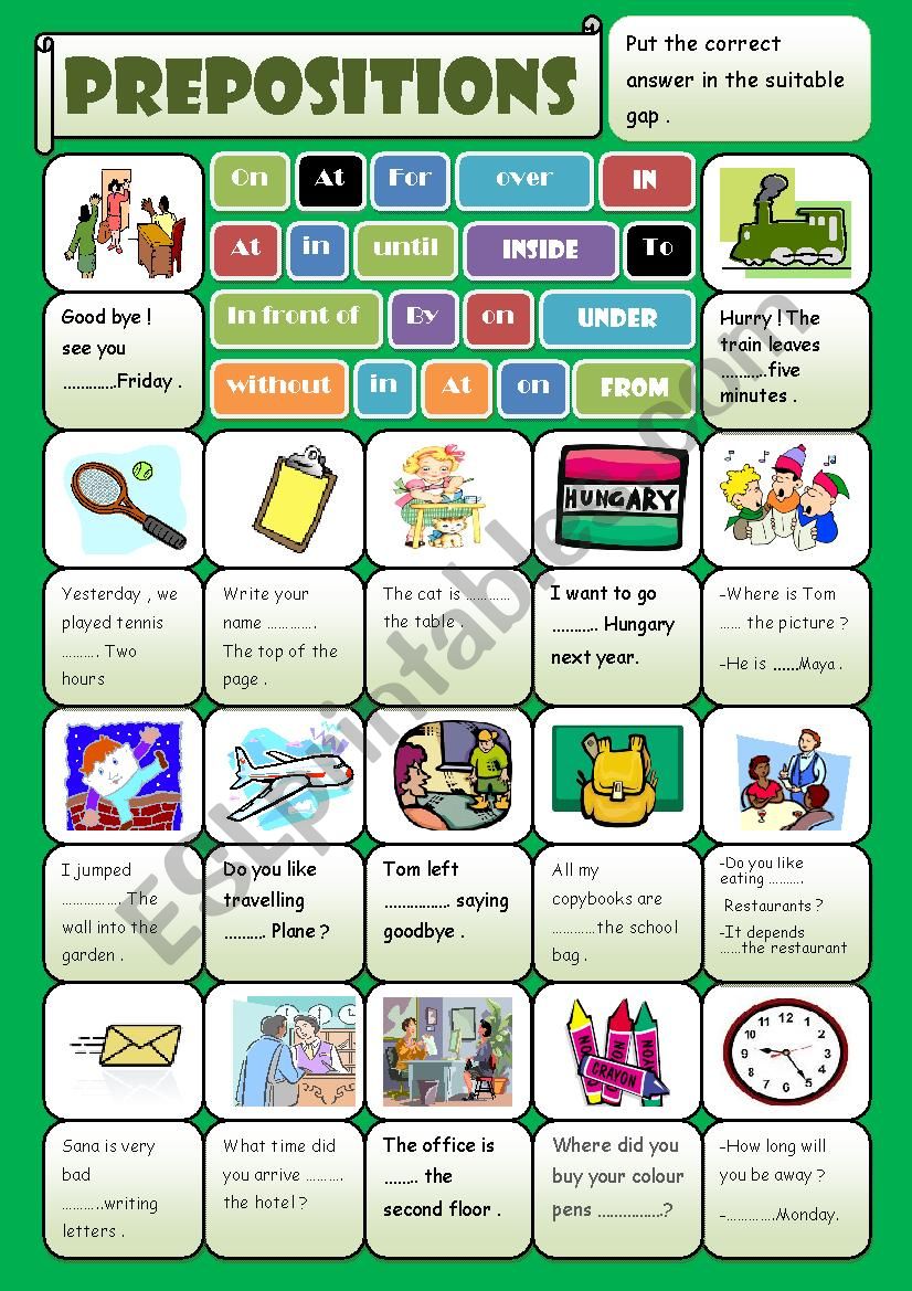 prepositions(+ keys ) worksheet