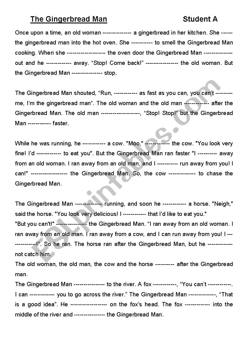 Gingerbread Man Cloze worksheet