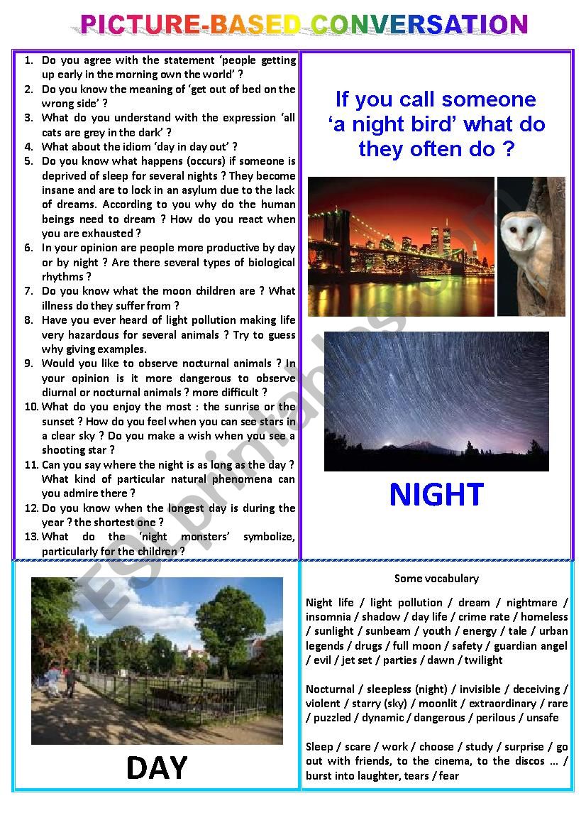 Picture-based conversation : topic 40 - night vs day