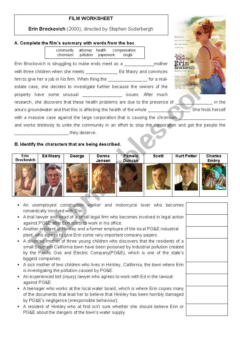 Erin Brockovich movie worksheet